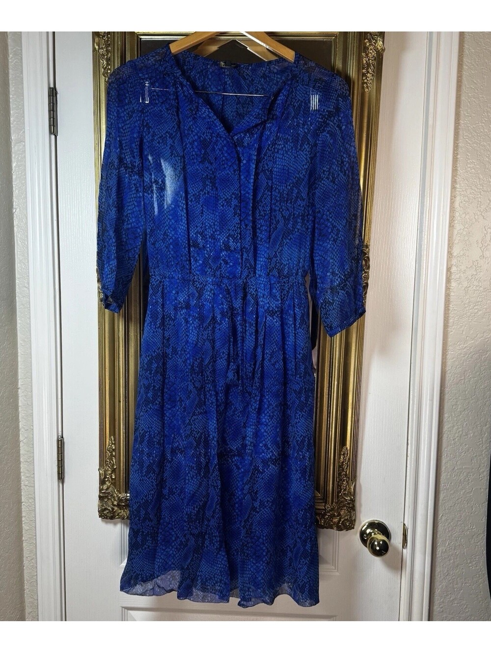 Aritzia Babaton Dress Snakeprint Dark Blue XXS 100% Silk V Neck Cinch Drawstring